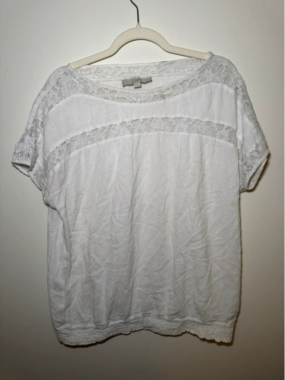 LOFT Lace Cropped Blouse White Size M PTP 28” FC SP